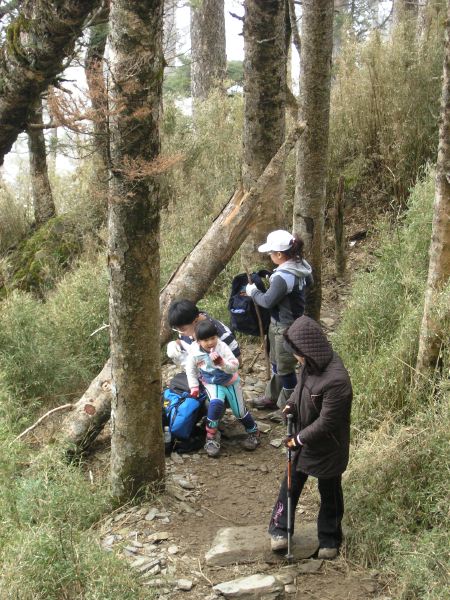 下山途中遇到正在上山的小朋友